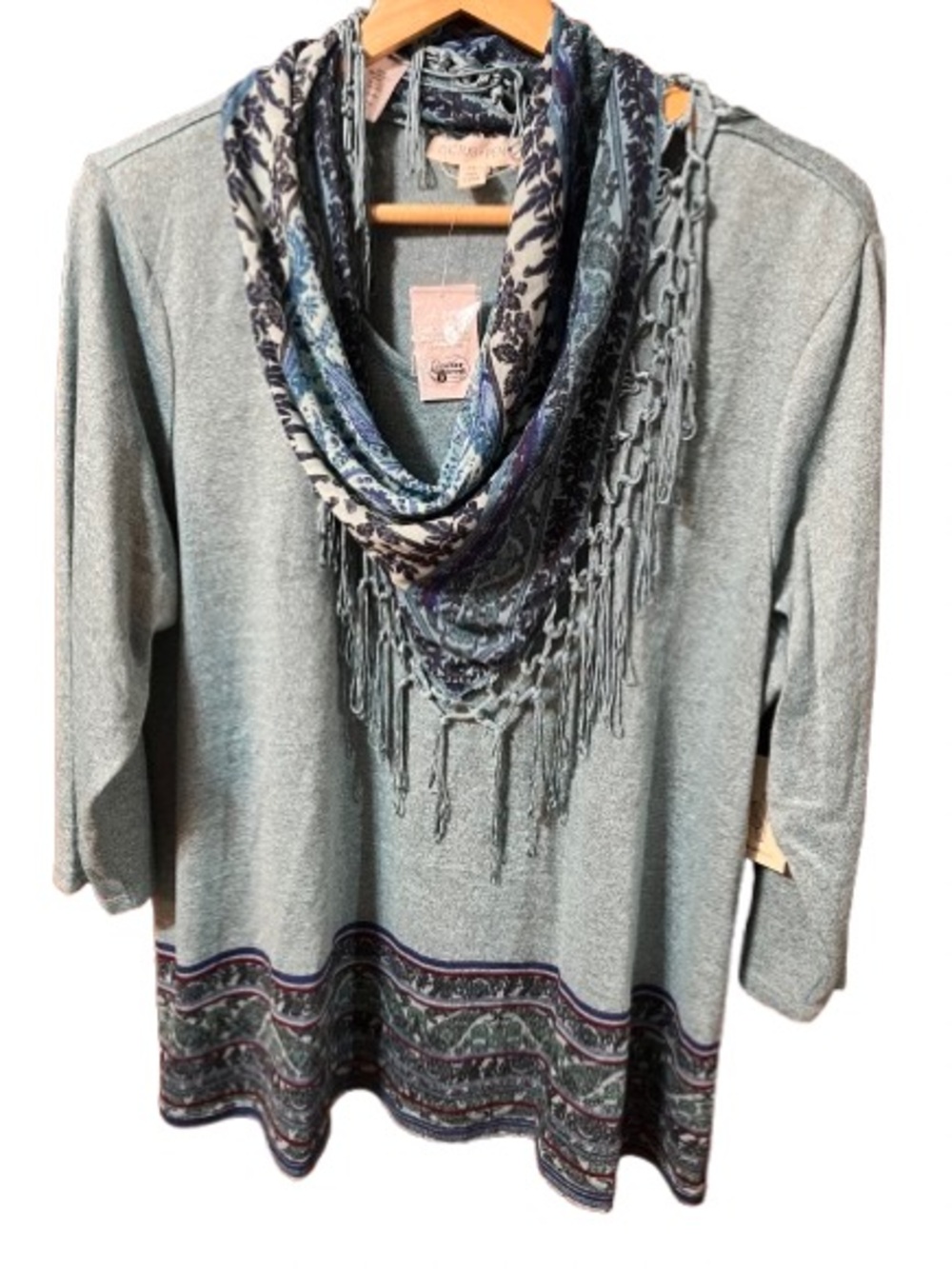NWT Cactus+Pearl Teal Blue Women's Fringe Scarf Top Cracker Barrel Size XL